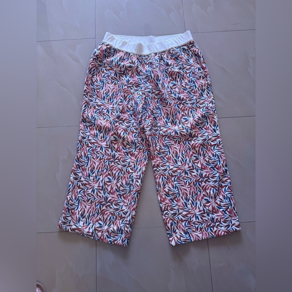 Wide Leg Linen Pants Ivory Cream Coral Pink Floral Palazzo Pants plus size 22 W - Picture 13 of 14